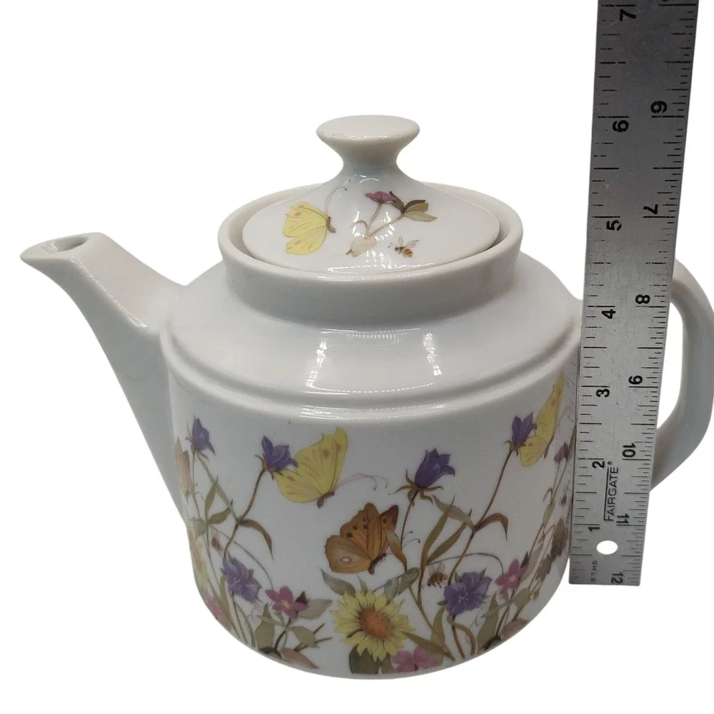 Nature Garden‎ Society Teapot Fine China by Enesco Flowers Butterflies Four Cups